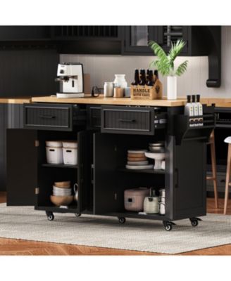 Rolling Kitchen Island with Drop Leaf & Storage