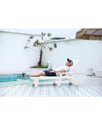 Outdoor Chaise Lounge Chair with Wheels & Cup Holder