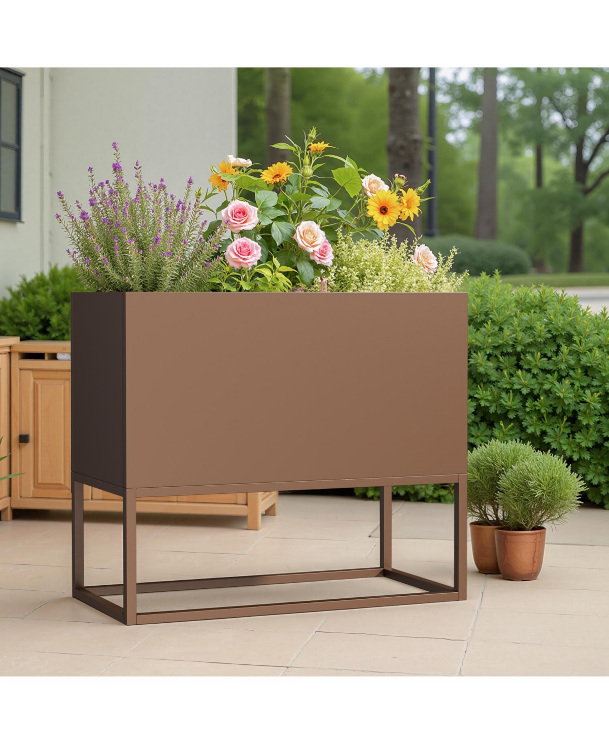 Large Metal Planter with Shelves - 36x18x18&#x22; - Brown