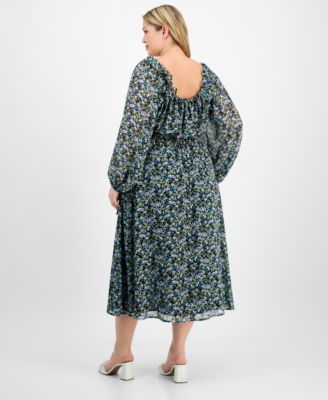 Trendy Plus Size Floral-Print Smocked-Waist Dress, Exclusively at Macy's