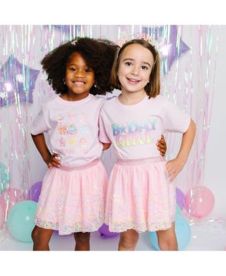 Toddler Girls Pastel Rainbow BDay Patch Lavender Short Sleeve T-Shirt