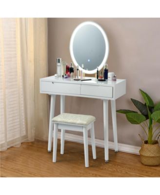 Touch Screen Vanity Makeup Table Stool Set with Lighted Mirror