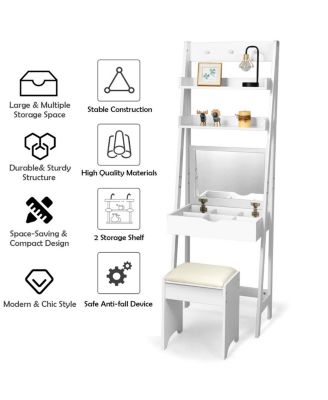 Vanity Desk Set with Flip Top Mirror, Hidden Storage Compartments and Cushioned Stool