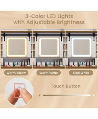 Makeup Vanity Desk with Mirror and 3-Color Dimmable LED Lights