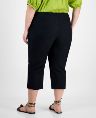 Trendy Plus Size Solid Stretch Straight-Leg Capris Pants, Exclusively at Macy's