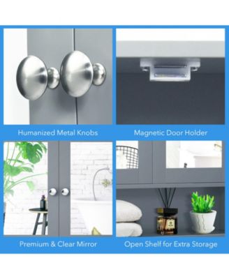 Double Door Wall-Mounted Bathroom Mirror Cabinet with Storage Shelf