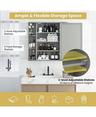 Wall-Mounted Bathroom Mirror Cabinet with Storage Shelves