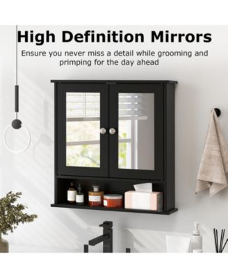Double Door Wall-Mounted Bathroom Mirror Cabinet with Storage Shelf