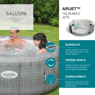 SaluSpa Honolulu AirJet Inflatable Hot Tub with 140 Soothing Jets, Gray