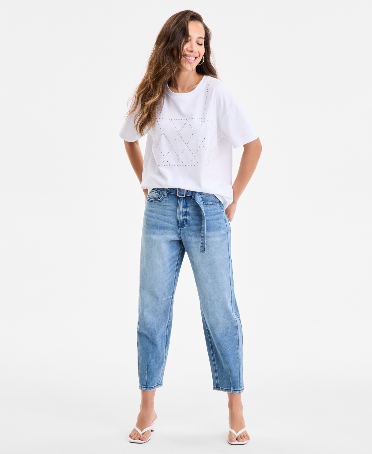 Women's Studded Crewneck Short-Sleeve T-Shirt, Exclusively at Macy's - Bright White
