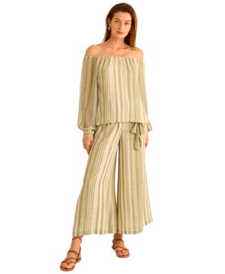 Women's Stripe Off-the-Shoulder Tied-Hem Top