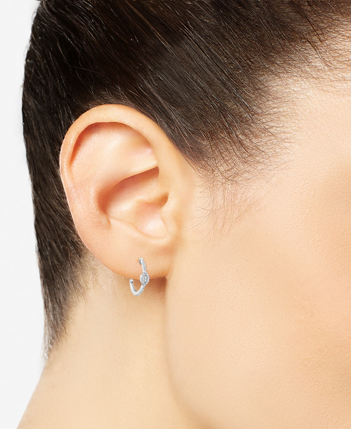 Macy's Diamond Cluster Small Hoop Earrings (1/3 Ct. T.w.) In 10k White Gold In Gold