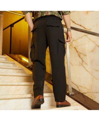 Men's Midnight Black Straight-Fit Cargo Trousers