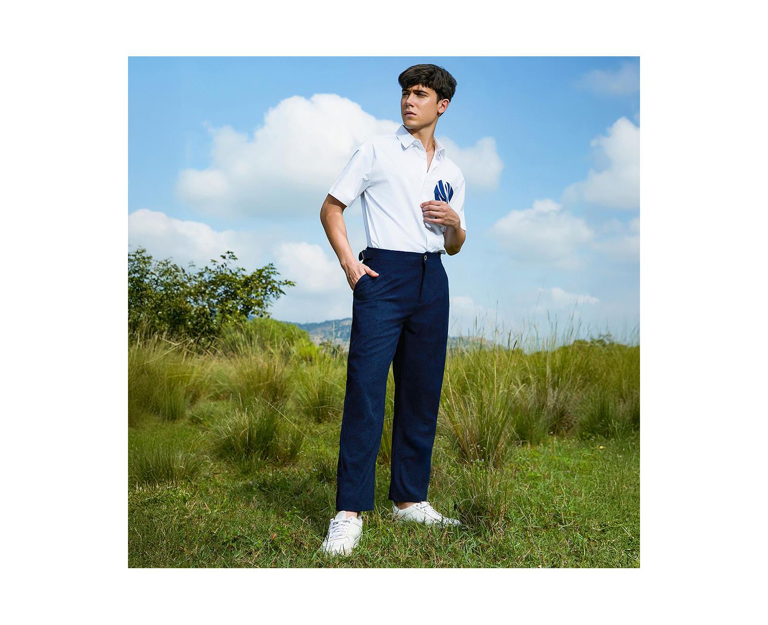 Men's Navy Blue Tailored Waffle Trousers