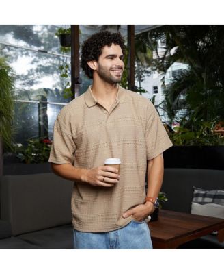Men's Buff Beige Bohomian Oversized Polo T-Shirt