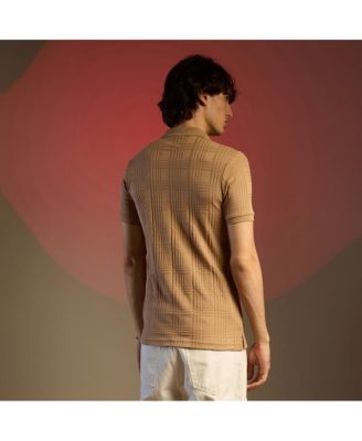 Men's Buff Beige Intertwine-Textured Polo T-Shirt