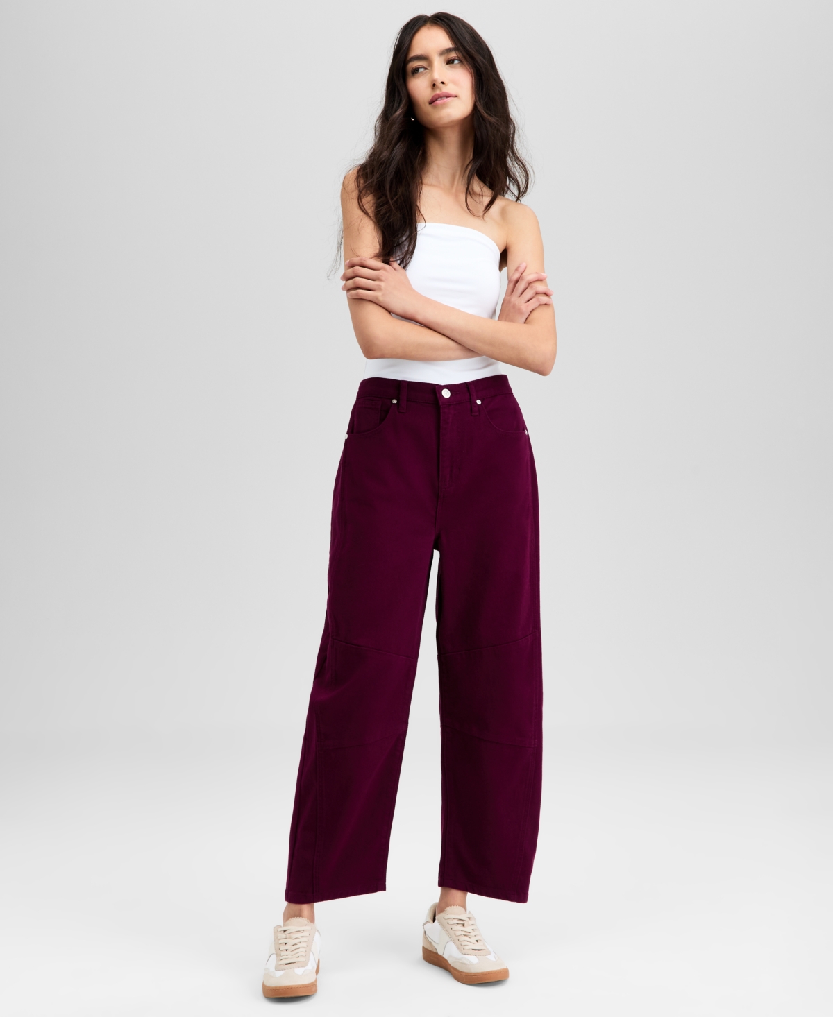 Women's High-Rise Barrel-Leg Jeans, Exclusively at Macy's - Deep Cranberry