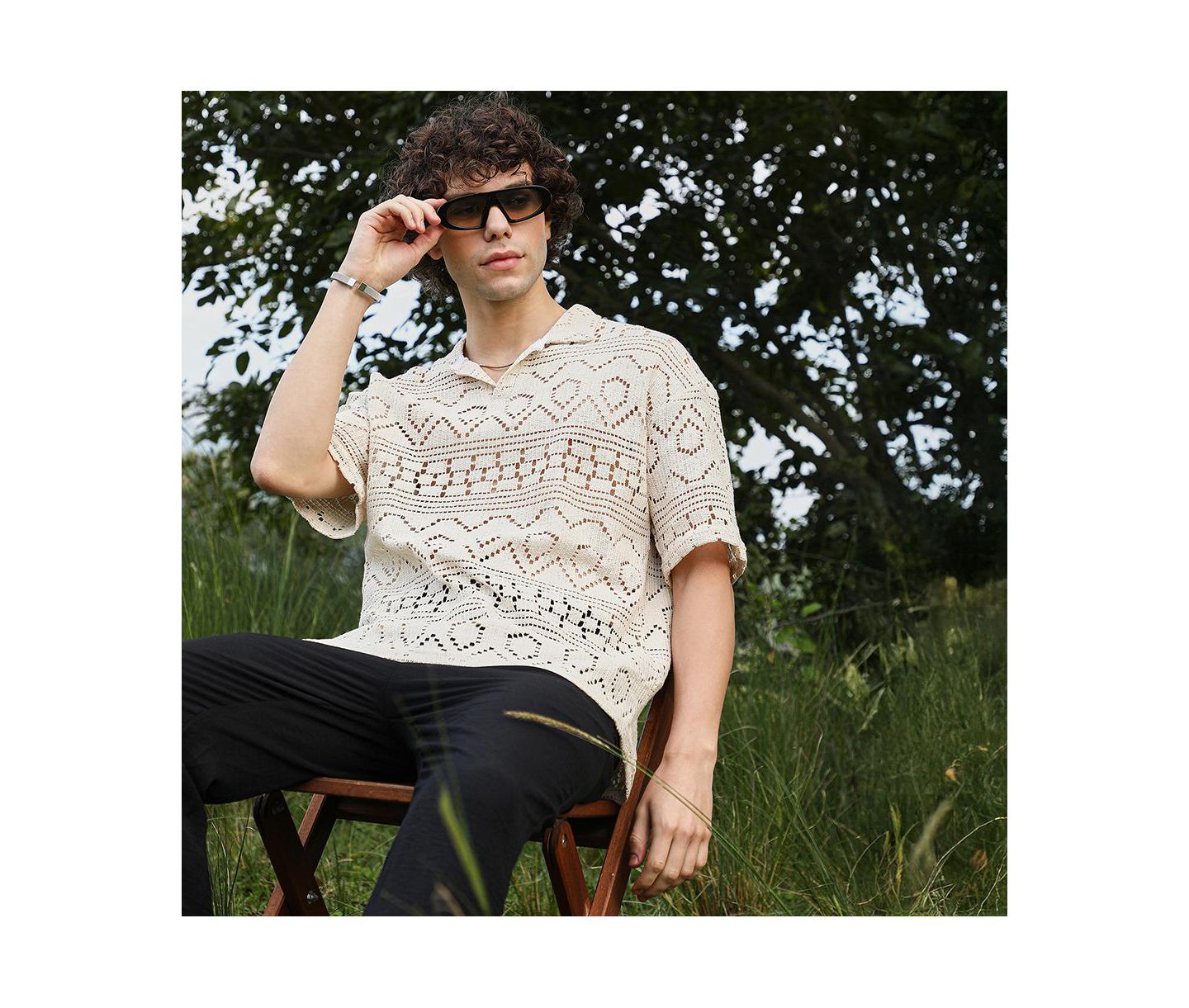Мужская футболка Cahoot Campus Sutra Off-White Bohemian Oversized Polo, цвет: Белый — фото 2