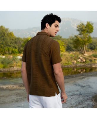 Men's Mocha Brown Flatten-Ruched Polo T-Shirt