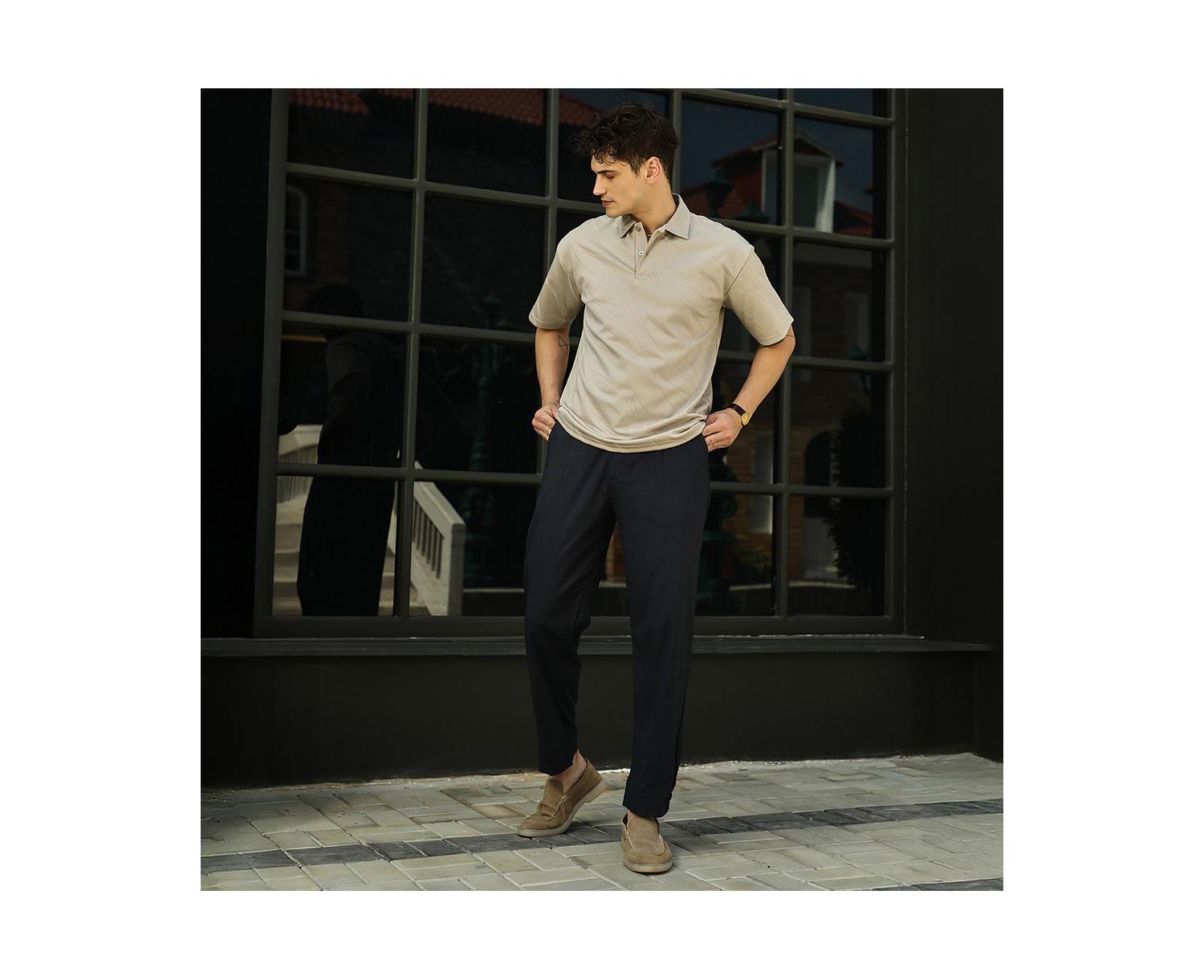 Men's Sand Beige Scratch-Tactile Polo T-Shirt