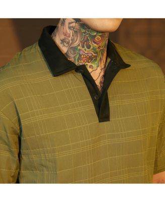 Men's Olive Green & Onyx Black Contrast Grid Polo T-Shirt