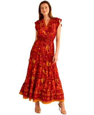 Women's Ruffle-Sleeve Tiered Maxi Dress