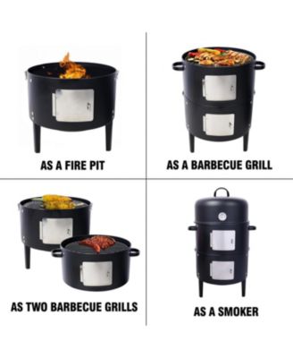 17" Steel Charcoal Smoker BBQ Grill - Black
