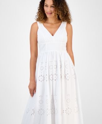 Petite Cotton Eyelet V-Neck Maxi Dress, Exclusively at Macy's
