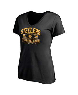 Women's Black Pittsburgh Steelers Training Camp Stripe V-Neck T-Shirt