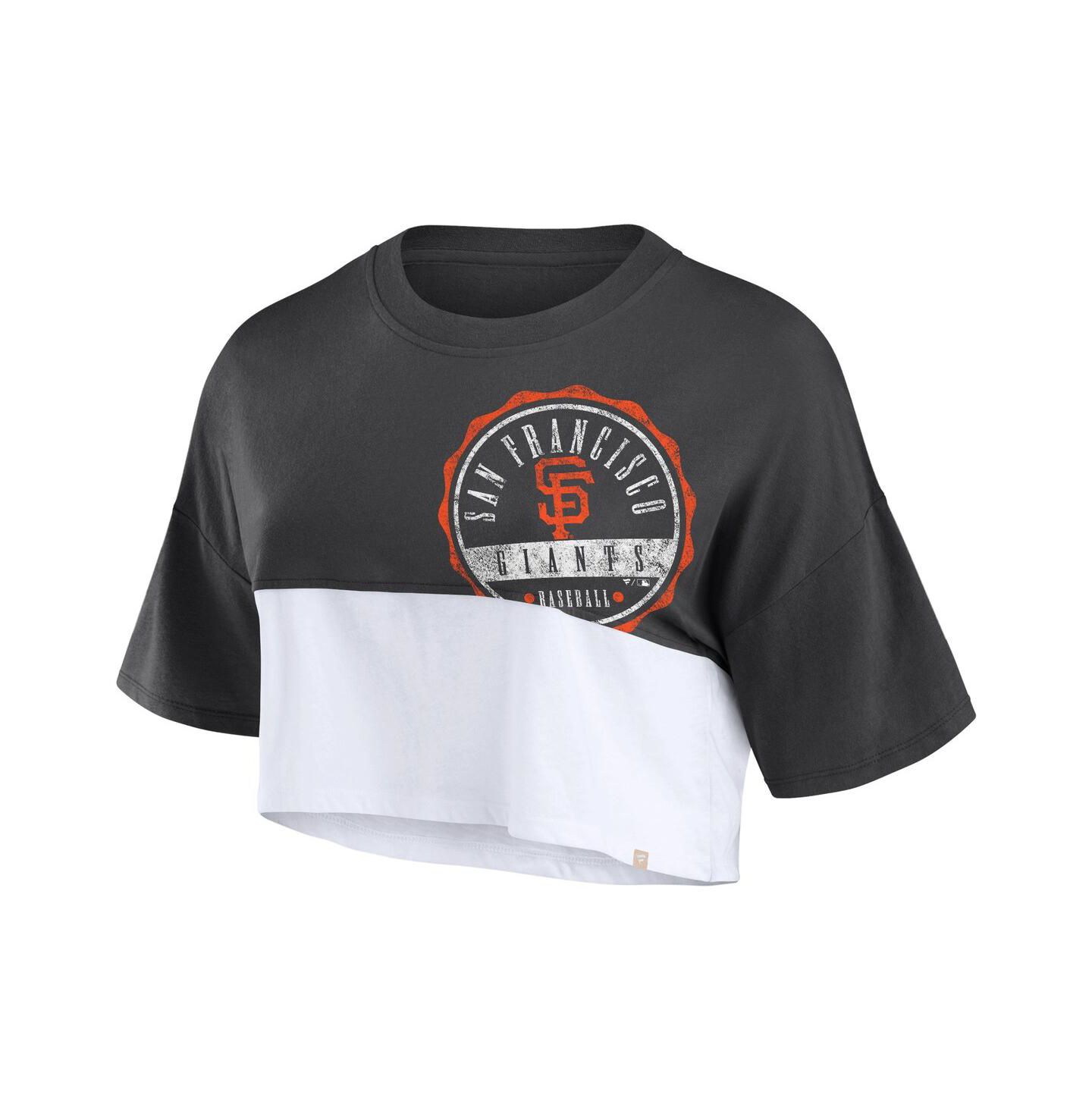 Женская футболка Fanatics Heather Black/White San Francisco Giants Color Split Boxy Cropped — фото 2