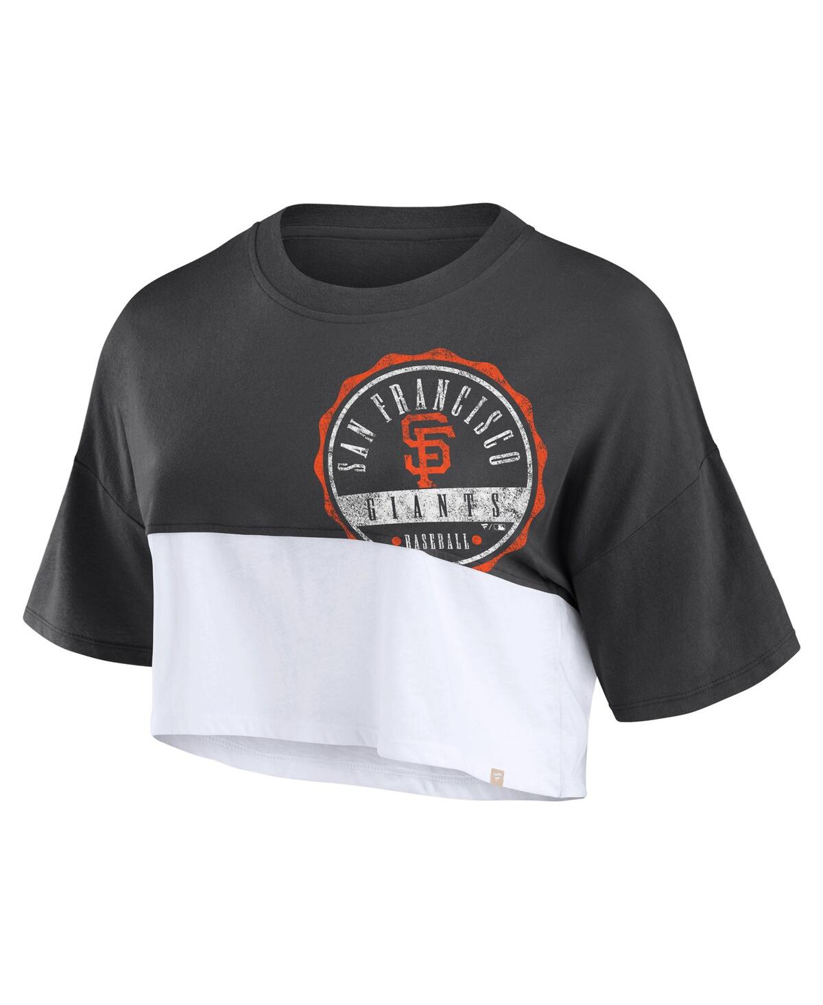 Fanatics Women's Heather Black/white San Francisco Giants Color Split Boxy Cropped T-shirt