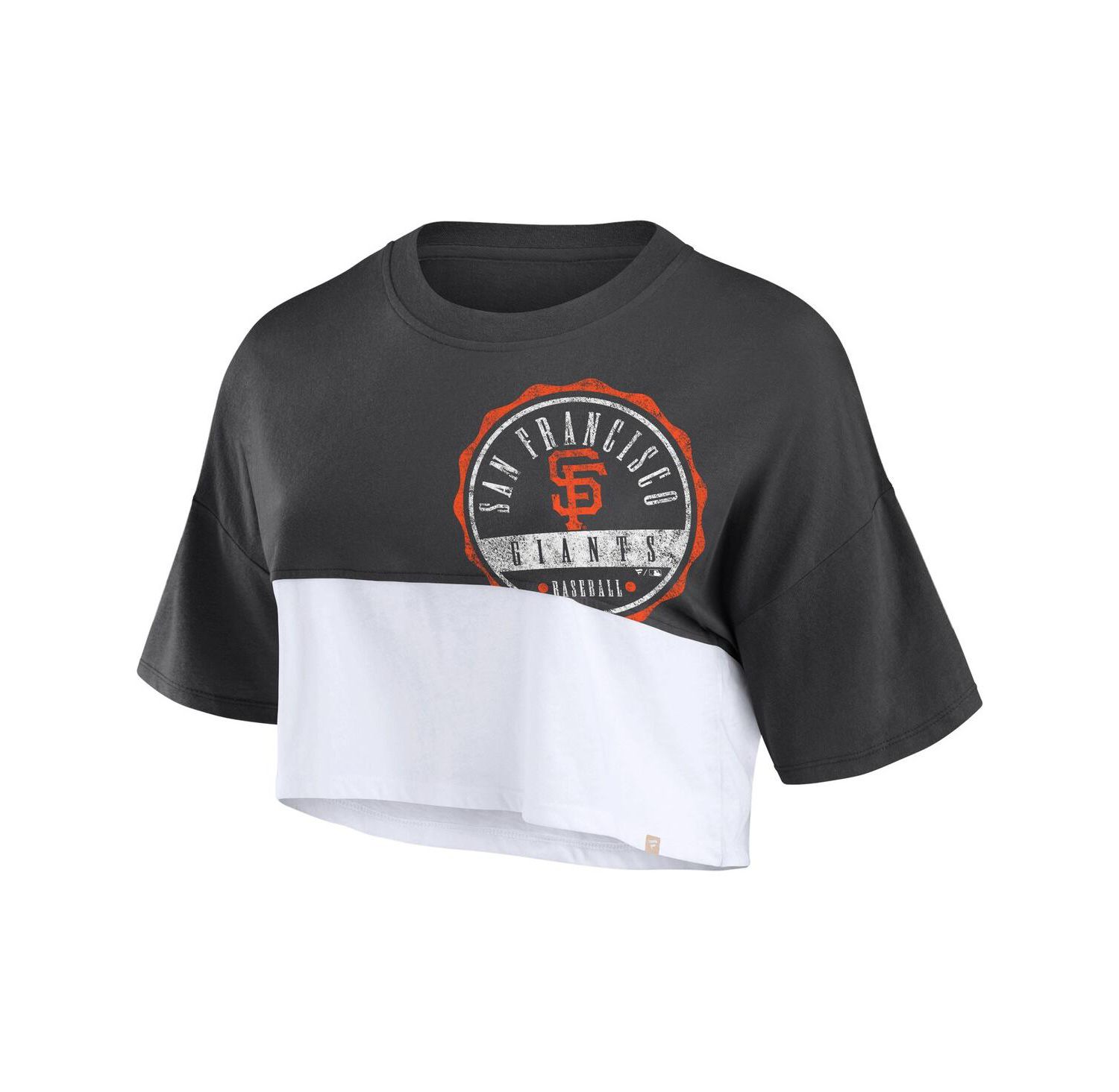 Women's Heather Black/White San Francisco Giants Color Split Boxy Cropped T-Shirt