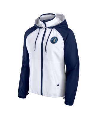 Women's White/Navy Minnesota Timberwolves Anorak Raglan Full-Zip Hoodie Jacket