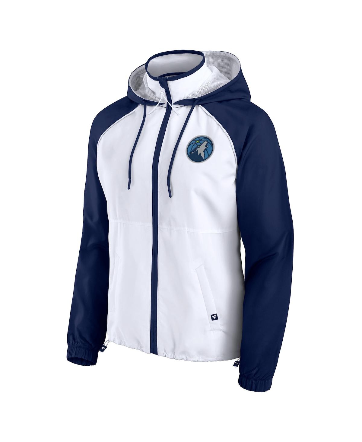 Fanatics Women's White/navy Minnesota Timberwolves Anorak Raglan Full-zip Hoodie Jacket