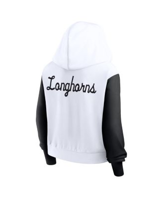 Women's White Texas Longhorns Cropped Beyond Capability Color-Block Script Full-Zip Hoodie