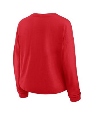 Women's Red Carolina Hurricanes Oversized All Out Effort Long Sleeve Henley T-Shirt