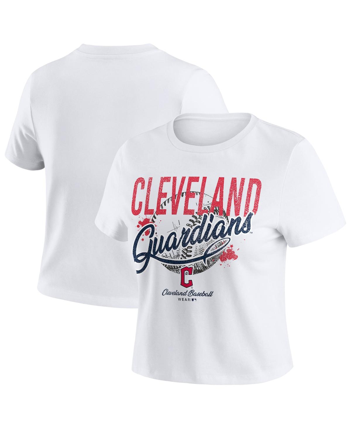Wear By Erin Andrews Women'sâ White Cleveland Guardians Distressed Cropped Baby T-shirt