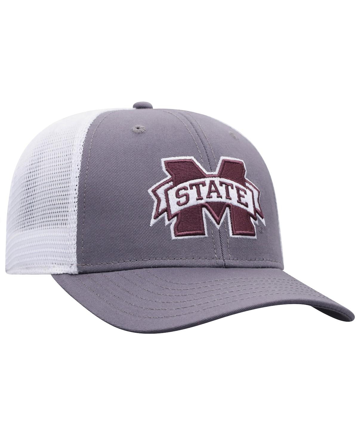 Top Of The World Men's Gray/white Mississippi State Bulldogs Victory Baseline Trucker Adjustable Hat