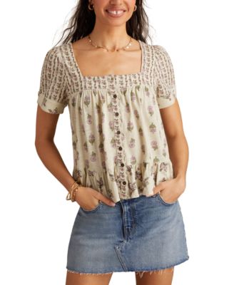 Lucky Brand - Women's Block Print Button-Front Top