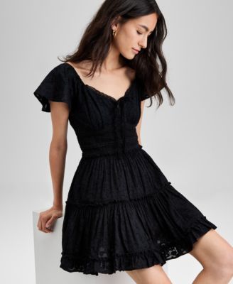 Women's Cotton V-Neck Fit & Flare Lace Dress, Exclusively at Macy's 