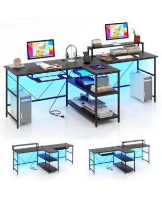 2-Person Reversible Computer Desk Long Office Desk with LED Lights