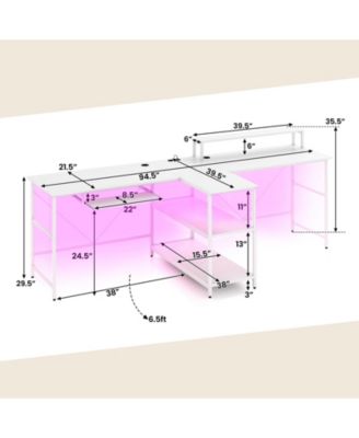 2-Person Reversible Computer Desk Long Office Desk with LED Lights