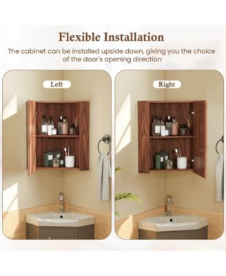 1Pc Engineered Wood Corner Wall-Mounted Mirror Door & Adjustable Shelf Medicine Cabinet