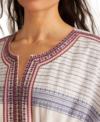 Women's Embroidered Cotton Cinched-Waist Mini Dress