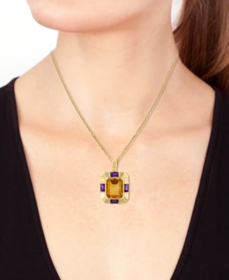EFFY&reg; Citrine (6-1/2 ct. t.w.) & Amethyst (1/10 ct. t.w.) Pendant Necklace in 14k Gold-Plated Silver, 17" + 1" extender
