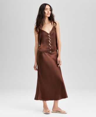 And Now This Now This Womens Satin Scalloped Edge Tank Satin Scalloped Edge Slip Skirt Exclusively At Macys In Brown