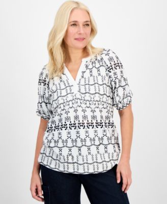 Style & Co - Women's Eyelet Split-Neck Blouse