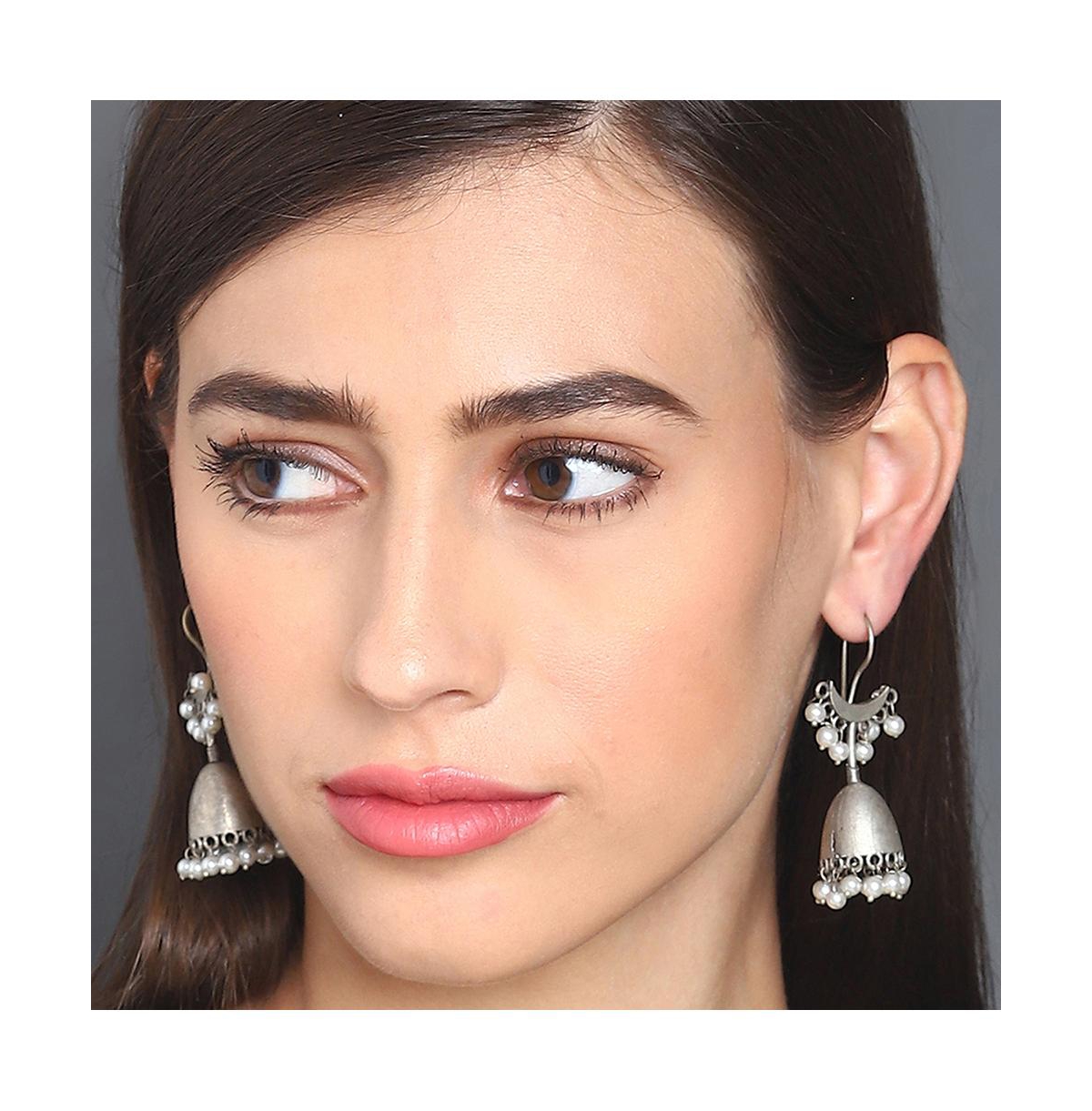 Sohi Oxidised Crescent Drop Earrings