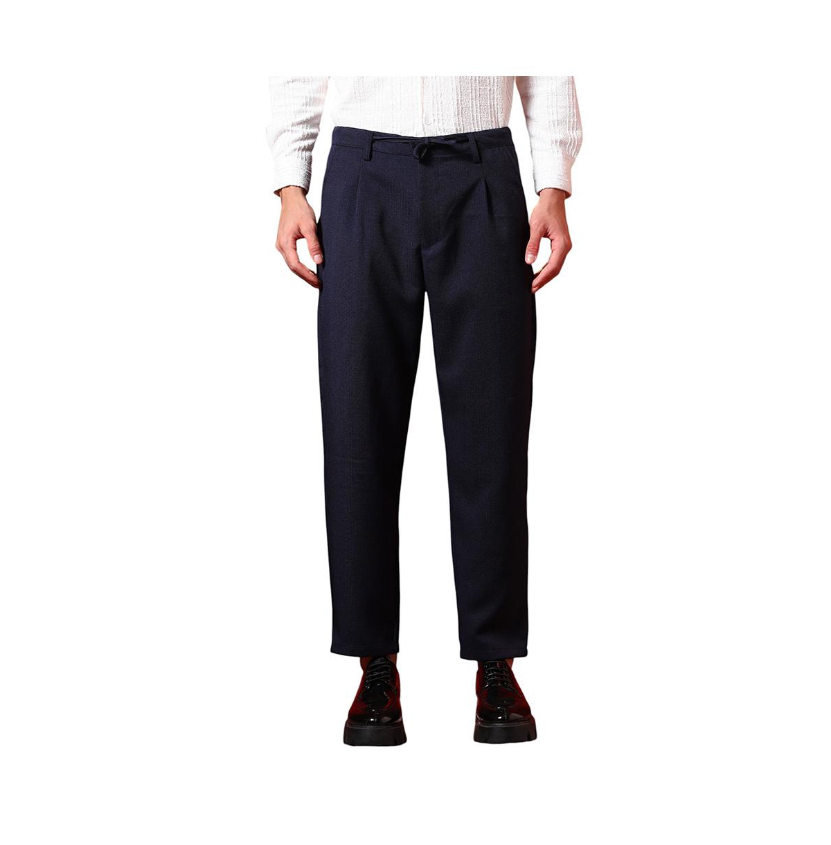 Men's Prussian Blue Tailored Linen-Blend Trousers - Blue