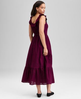 Women's Cotton Ruffle-Trim Scoop-Neck Voile Maxi Dress, P/XXS-4X, Exclusively at Macy's